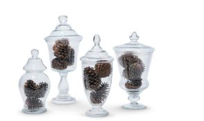 AN ASSORTMENT OF FOUR GLASS JARS AND COVERS, BY FLAMANT, MODERN