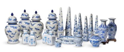 A LARGE SELECTION OF ASIAN BLUE AND WHITE PORCELAIN, MODERN