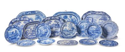 A SELECTION OF OF STAFFORDSHIRE BLUE AND WHITE PRINTED PEARLWARE AND POTTERY