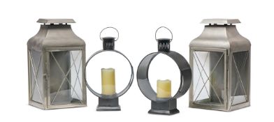 A PAIR OF GLAZED METAL STORM LANTERNS, MODERN