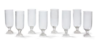 A GROUP OF EIGHT CUT GLASS HURRICANE SHADES, MODERN
