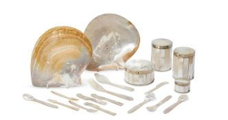 Y A GROUP OF MOTHER OF PEARL DECORATIVE WARE, MODERN