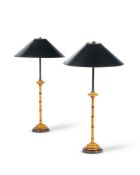 A PAIR OF SIMULATED BAMBOO STEM TABLE LIGHTS IN THE MANNER OF VAUGHAN, MODERN