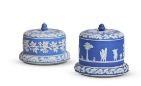 TWO VARIOUS STAFFORDSHIRE PALE-BLUE DIP JASPER CHEESE DOMES AND COVERS, LATE 19TH CENTURY