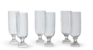 A GROUP OF SIX CUT GLASS HURRICANE SHADES, MODERN