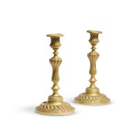 A PAIR OF FRENCH BRASS CANDLESTICKS, LATE 19TH CENTURY