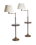 A PAIR OF MAHOGANY AND BRASS ADJUSTABLE FLOOR LAMPS/READING LAMPS, 20TH CENTURY
