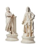 A PAIR OF CONTINENTAL CREAMWARE FIGURES OF JEAN-JAQUES ROUSSEAU AND FRANCOIS-MARIE AROUET (VOLTAIRE)