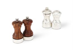 A PAIR OF SILVER MOUNTED AND WOOD PEPPER MILLS