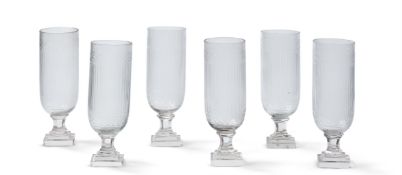 A GROUP OF SIX CUT GLASS HURRICANE SHADES, MODERN