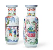A PAIR OF ASIAN ROULEAU POLYCHROME VASES, MODERN