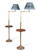A PAIR OF MAHOGANY AND BRASS ADJUSTABLE FLOOR LAMPS/READING LAMPS, 20TH CENTURY