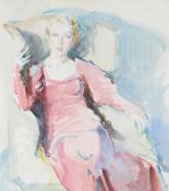 λ DORIS PUSINELLI (BRITISH 1900-1976), GIRL IN A PINK DRESS