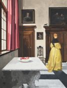 λ PETER KELLY (BRITISH 1931-2019), INTERIOR IN THE MANNER OF VERMEER