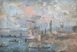 λ EDMUND FAIRFAX-LUCY (BRITISH 1945-2020), AN ISLAND IN THE LAGOON, AFTER A DRAWING BY CANALETTO