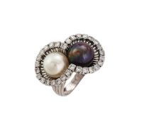 A FRENCH DIAMOND AND CULTURED PEARL DRESS RING