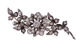 A VICTORIAN DIAMOND FLORAL SPRAY BROOCH