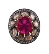 A TREATED RUBY AND DIAMOND DRESS RING