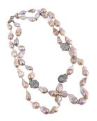 A BAROQUE CULTURED FRESHWATER PEARL AND WHITE STONE NECKLACE