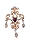 A GARNET AND DIAMOND PENDANT