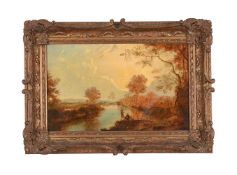 BRITISH SCHOOL (19TH CENTURY), TWO FIGURES RESTING IN A RIVER LANDSCAPE