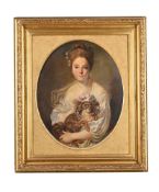 MARIE FELIX HIPPOLYTE LUCAS (FRENCH 1854-1925), PORTRAIT OF A YOUNG LADY HOLDING A DOG