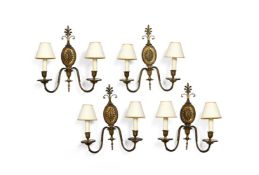 A SET OF FOUR GILT METAL TWIN-BRANCH WALL APPLIQUES IN GEORGE III STYLE, 20TH CENTURY