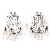 A PAIR OF GILT METAL AND GLASS WALL LIGHTS OR APPLIQUES, FRENCH, FIRST HALF 20TH CENTURY