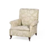 A VICTORIAN MAHOGANY AND UPHOLSTERED ARMCHAIR, LATE 19TH CENTURY