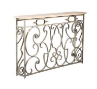 A WROUGHT IRON CONSOLE TABLE OR RADIATOR COVER