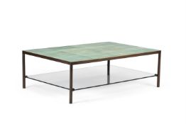 Y A SHAGREEN, BRASS AND GLASS LOW TABLE