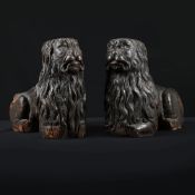 A PAIR OF CARVED WOOD LIONS, 15TH OR 16TH CENTURY
