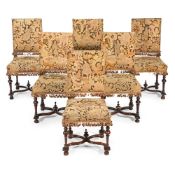 A SET OF SIX BEECH AND NEEDLEWORK UPHOLSTERED CHAIRS, IN LATE 17TH OR EARLY 18TH CENTURY STYLE
