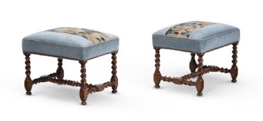 A PAIR OF WILLIAM III WALNUT STOOLS, CIRCA 1700