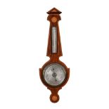 AN INLAID MAHOGANY AND SATINWOOD CROSSBANDED ANEROID WHEEL BAROMETER