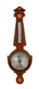 AN INLAID MAHOGANY AND SATINWOOD CROSSBANDED ANEROID WHEEL BAROMETER