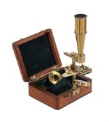 A REGENCY CARY/GOULD-TYPE LACQUERED BRASS PORTABLE COMPOUND MICROSCOPE