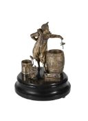 A CONTINENTAL SILVERED METAL AND ENAMEL FIGURAL MUSICAL AUTOMATON TABLE VESTA GROUP