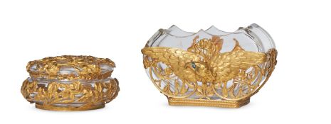 A GILT METAL MOUNTED CLEAR GLASS CIRCULAR BOX AND COVER FRENCH, EARLY 20TH CENTURY