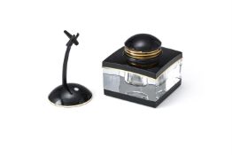 MONTBLANC, A LEAD CRYSTAL AND BLACK RESIN INKWELL