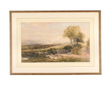 EDMUND MORISON WIMPERIS (BRITISH 1835-1900), SHEEP RESTING BESIDE A GATE IN A COUNTRY LANDSCAPE