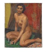 HERBERT ASHWIN BUDD (BRITISH 1881-1950), SEATED NUDE, HOLDING A BEADED NECKLACE