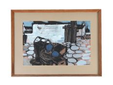 λ DOUGLAS SWAN (AMERICAN/BRITISH 1935-2000), LOBSTER POTS AT THE HARBOUR