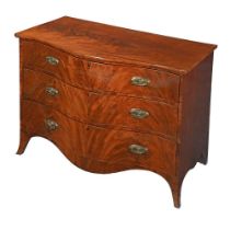 A GEORGE III FIGURED MAHOGANY SERPENTINE FRONTED CHEST OF DRAWERS, CIRCA 1780