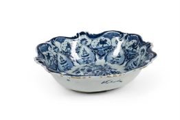 A DUTCH DELFT BLUE AND WHITE SHAPED RECTANGULAR FRUIT BOWL, DE PORCELEYNE LAMPETKAN 1778-1811