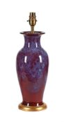 A CHINESE FLAMBE GLAZED PORCELAIN VASE FITTED AS A LAMP, LATE 19TH OR 20TH CENTURY