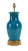 A CHINESE TURQUOISE GLAZED VASE FITTED AS A LAMP, 19TH CENTURY