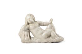 A LARGE WHITE MARBLE PUTTO, ITALIAN, EARLY 18TH CENTURY