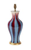 A CHINESE FLAMBE' GLAZED VASE FITTED AS A LAMP, 20TH CENTURY