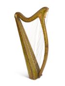 A LATE GEORGE III IRISH GREEN BLACK AND GILT JAPANNED 'ROYAL PORTABLE HARP' BY JOHN EGAN, DATED 1819